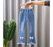2024 New Autumn Elastic Kids Jeans Girls Cute Leisure Bow Denim Blue Children Flared Pants teenage Girl Clothes Trousers 3-12Y