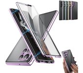 Funda magnética de vidrio templado de doble cara para teléfono, funda protectora completa de 360° a prueba de golpes con protector de lente, bloqueo de seguridad, para Samsung S21/S22/S23/S24 Plus Ultra (dorado, para S23)