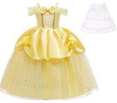Girls Belle Cosplay Costumes Girls Dresses for Beauty Kids Party Clothing Magic Stick Crown Children Yellow Dress and The Beast