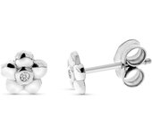 Pendientes Oro Blanco 9k niña 5 mm. forma flor diamante centro 0.008ct.