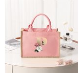 26 letter pattern, pink  canvas women's handbag, large capacity portable casual beach bag, indoor waterproof