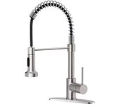 Grifo de cocina con rociador desplegable de arco alto de un solo mango para fregadero de cocina, Acero Inoxidable Monomando Cocina con Giratorio 360° y Doble Rociador, de Maple inoxidable, Con rociador extraible