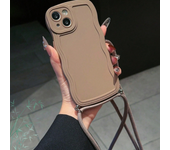 Solid color side wave crossbody strap phone case suitable For iPhone 16 15 14 13 12 11 Pro Max XS XR protective case