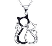 Pendientes de Plata Silver Mountain 925, de Plata, certcled cúbica, Colgante de Gatos Doble, Cadena de Ley 45 cm