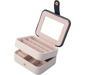 Joyero y vitrina de 2 Capas con Espejo para pendientes, Collares, Joyas, pulseras, organizador, Caja de almacenamiento de joyas