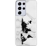 Funda compatible con Samsung Galaxy S21 Ultra - S30 Ultra (4G/5G) - Be Unique Funda Gel mármol mapa negro