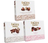 Pack Lacasa bombones corazón tres chocolates 200 G & bombones café con leche 200 G & bombones frambuesa 200 g