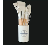 Juego De 12 Piezas De Utensilios De Cocina Calor Resistant With Manija De Madera Y Silicona No Adherente Espátula Y Cuchara Para Sartén Multicolor