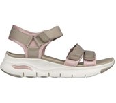 Cómoda  Sandalia de mujer Skechers ARCH FIT SUNSHINE FRESH BLOOM con entre suela de aire amortiguadora en suave tejdo taupe. Plantilla Arch Fit, soporte en el arco Altura Tacón bajo (1-3 cm) Referencia 119305-TPPK