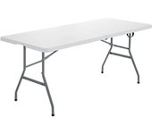 Mesa Plegable con patas de Acero 180x74 cm. Mesa de Plástico Plegable con Asa para Transportar. Mesa de Camping ideal para el Jardín, Patios, Casas, Hogares, Playa, Piscina. Mesa Desmontable con Patas Abatibles. Mesa de Picnic con Estructura Resistente