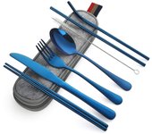 Devico Utensilios Portátiles de Viaje, 8 Piezas, Acero Inoxidable, Estuche Portátil (negro)