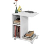 SoBuy FBT48-W,ES Mesa Auxiliar con 2 Estantes, Consola,Mesita de Noche con Ruedas para iPad, Teléfono o Lampara