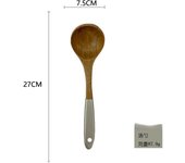 Juego de 8 cucharas y palas de madera de acacia para cocinar, cuchara para ensalada, tenedor, cuchara para mezclar, mango plateado, espátula para olla, pala para freír carne, pala de madera