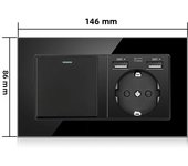 Eiomr EU Standard Usb Wall Socket, Black Tempered Crystal Glass Panel, 2.1A Type C Ports Wall Electrical Outlets, Light Switch