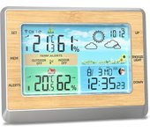 Estación meteorológica, Estación meteorológica para interiores y exteriores, Pantalla LED a color de 6 pulgadas, monitor de temperatura y humedad con presión barométrico y Carga USB
