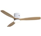 NARVI Ventilador de techo Blanco, con 3 Palas de Madera color Haya, Motor DC, Regulable y Memoria, con Mando. REF. 628