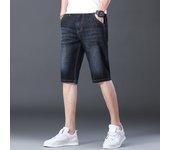 2024 Mens Casual Knee Length Denim Shorts Elastic Straight Brand Cotton Jeans Street Style Fashion Solid Color Short Jeans