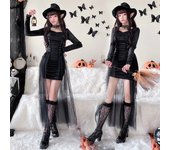 Victoria Sombrero Disfraz de Halloween Cosplay Vestido Gótico Negro Disfraz de cosplay de moda