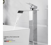 Grifo frío y caliente de cascada negra, lavabo de acero inoxidable, grifo de lavabo cuadrado