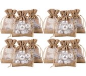 Bolsas de Regalo de Lino con Cordón 20 Pcs 4X5.5 Pulgadas Ideal para Boda y Fiestas Marco de Tan