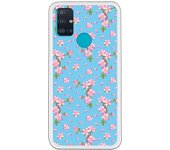Funda compatible con Samsung Galaxy M51 - Patron flores rosas con fondo azul