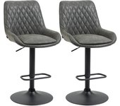 HOMCOM Juego de 2 Taburetes de Bar, Taburetes de Cocina con Respaldo, Silla de Bar Regulable en Altura, Silla de Mostrador con Reposapiés, Silla de Cocina para Comedor, Cocina, Piel Sintética, Gris Oscuro