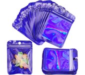 Bolsas Ziplock de aluminio, 100 piezas, bolsas resellables antiolor para almacenar alimentos, bolsas de embalaje holográficas, bolsas de aluminio planas transparentes (7,5 x 10 cm, azul)