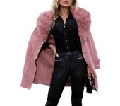 Chaqueta de piel Sintética de Gamuza para Mujer, Abrigo Largo Cálido de Invierno con Cuello de piel