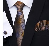 Hot Sale 7.5 cm Tie Pocket Squares Cufflink Set Necktie Pink Purple Hombre Printed  Formal Clothing Accessories Fit Party