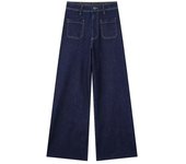 TRAFZA Women's Fashion Patch Pocket Wide Leg Slim Jeans Vintage High Waist Straight Zip Wide Leg Jeans Street Style Trousers
