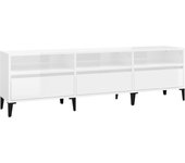 Mueble de TV madera contrachapada blanco brillo 150x30x44,5 cm