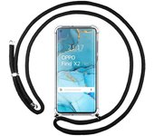 Tumundosmartphone Funda Colgante Transparente para Oppo Find X2 Neo con Cordon Negro