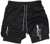 Print 2 in 1 Running Workout Shorts for Men Gym Performance Compression Shorts with Phone Pocket Towel Loop Athletic Activewear