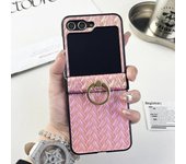 Ring Holder Weave Leather Plastic Phone Case for Samsung Galaxy Z Flip 6 5 4 3 Flip6 Flip4 Flip5 Hard Shell Shockproof Cover