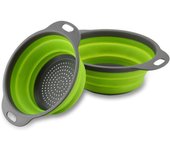 Cesta de drenaje plegable de doble capa, cesta de frutas retráctil de cocina, cesta doméstica que ahorra espacio, cesta creativa para lavar verduras, juego verde (1 grande denso + 1 drenaje pequeño) cesta de frutas redonda