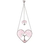 Heart Rose Quartz Healing Crystal Life Tree Hanging Ornament Wire Quartz Gemstone Wall Hanger Home Office Windows Decoration Meditation Balancing