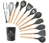 Juego de utensilios de cocina, juego de utensilios de cocina de silicona, 12 piezas con soporte, juego de utensilios de cocina de silicona resistente al calor