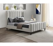 Vente-unique - Cama de 180 x 200 cm - Tela con costuras verticales - Gris claro - CASAGOTI