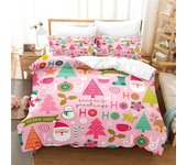 Juego de funda nórdica navideña rosa, juego de cama con estampado 3D de pino y muñeco de nieve