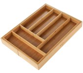 Family - Caja de Cubiertos de Bambú, Certificado Eurofins, Cubertero Extensible, Bandeja para Cubiertos con Múltiple Compartimentos, Organizador de Cubertería para Cuchara, Tenedores, Cuchillos en Cajón