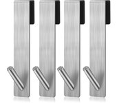 Paquete de 4 ganchos de acero inoxidable para colocar sobre la puerta, ganchos para ducha sin perforación, toallero, perchero, gancho para baño (plateado)