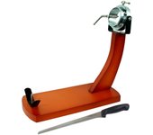 Fackelmann Set Soporte Jamonero Giratorio con Cuchillo, Madera de Pino y Color Caramelo, Herrajes de Acero, 38x36x16 cm, Cuchillo de Acero Inoxidable 34 cm