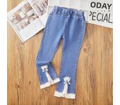 Girls' Jeans Spring and Autumn New Casual 3-12 Year Old Children's Loose Flare Pants Lace Pearl Girls' Denim Pants