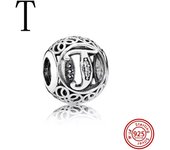 925 Sterling Silver Hollow Round A-Z 26 English Letter Alphabet DIY Beads Fit Original Pandora Charms Bracelet Fine Jewelry Gift
