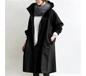 Trendy Women's Long Trench Coat Women's Solid Color Elegant Windbreaker Loose Comfortable Hooded Temperament Ladies Raincoat