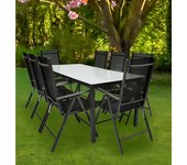 Conjunto de 9 piezas de muebles de jardín de aluminio de vidrio jardín conjunto de asientos grupo de comedor grupo de mesa sillas 190 MA