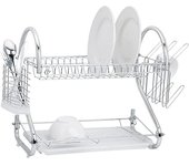 STARLEY-Escurreplatos 2 Niveles Acero Cromado con Soporte Tazas y Escurridor Cubiertos con Bandeja Extraíble,Color Aleatorio