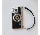 Vintage Stereo Camera Hand strap case for Iphone 16pro max 15 14 12 13 11 Pro Max leather case