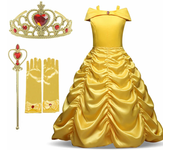 2024 Cosplay Belle Princess Dress Girls Dresses For Beauty and the beast Kids Party Clothing Magic stick crown Children Costume