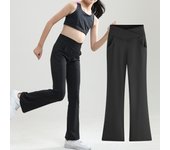 Kids Black Flare Leggings Girls Wide Leg Belle Dance Bell Bottoms V Cross High Waist Gym Athletic Workout Long Yoga Pants 10-12Y
